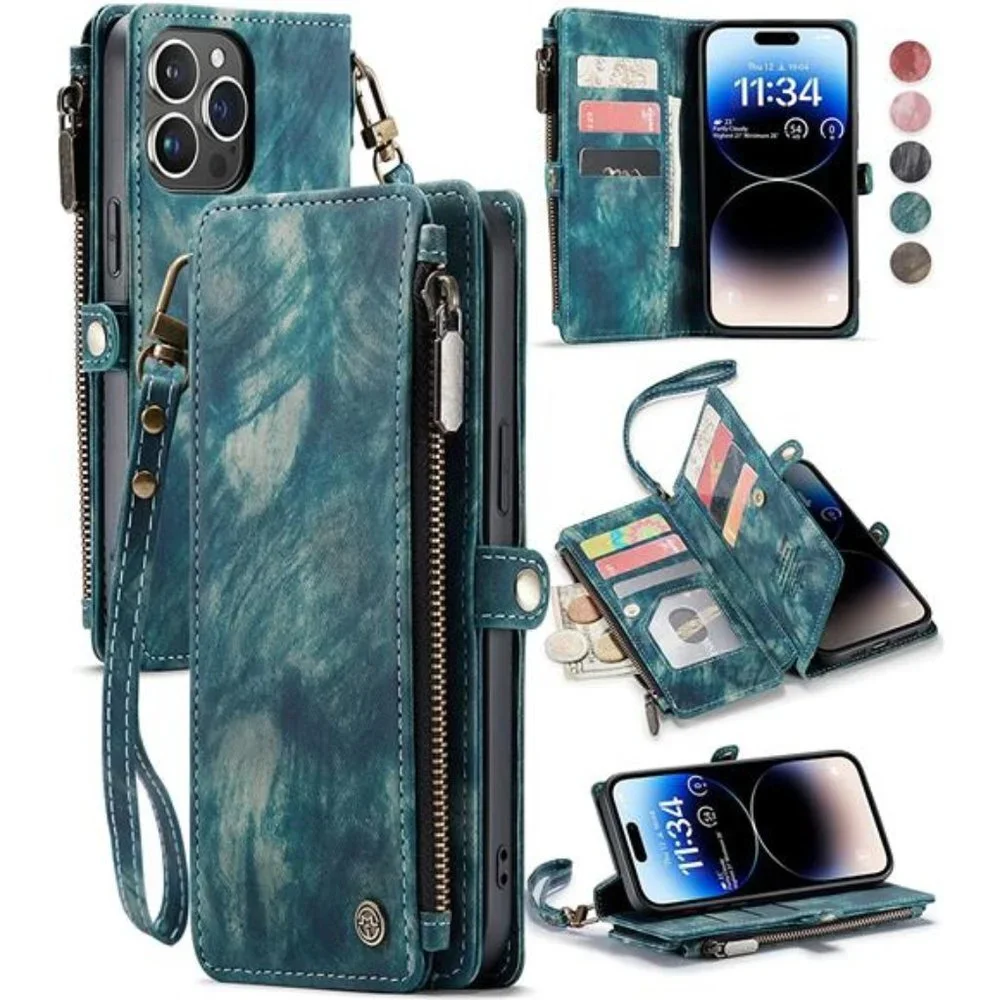 iPhone 14 Pro Max Wallet Case, Blue Green